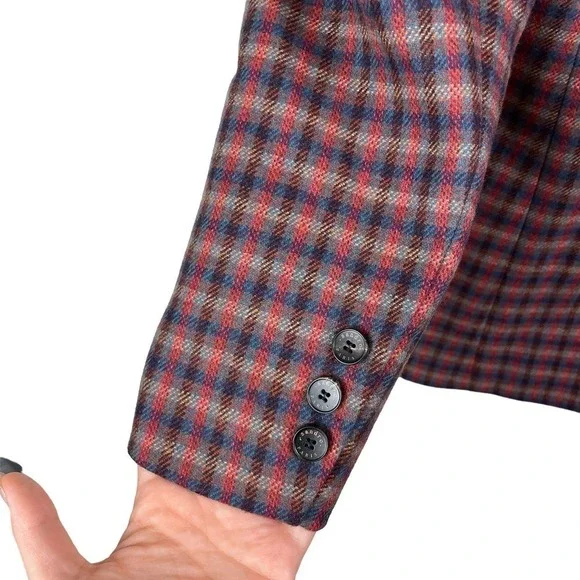 NWT SANDRO Toms Double-Breasted Checked Wool-Blend Blazer Multicolor Size 42